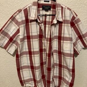 Abercrombie & Fitch Button Down Muscle Fit Short Sleeve‎ Plaid Shirt Size Large